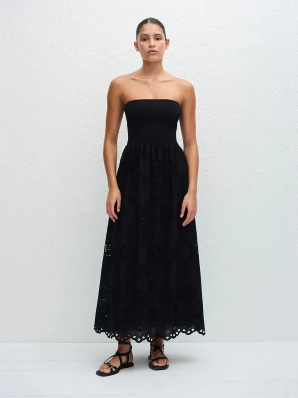Black Strapless Knit and Broderie Dress sold by Fashion Clinic