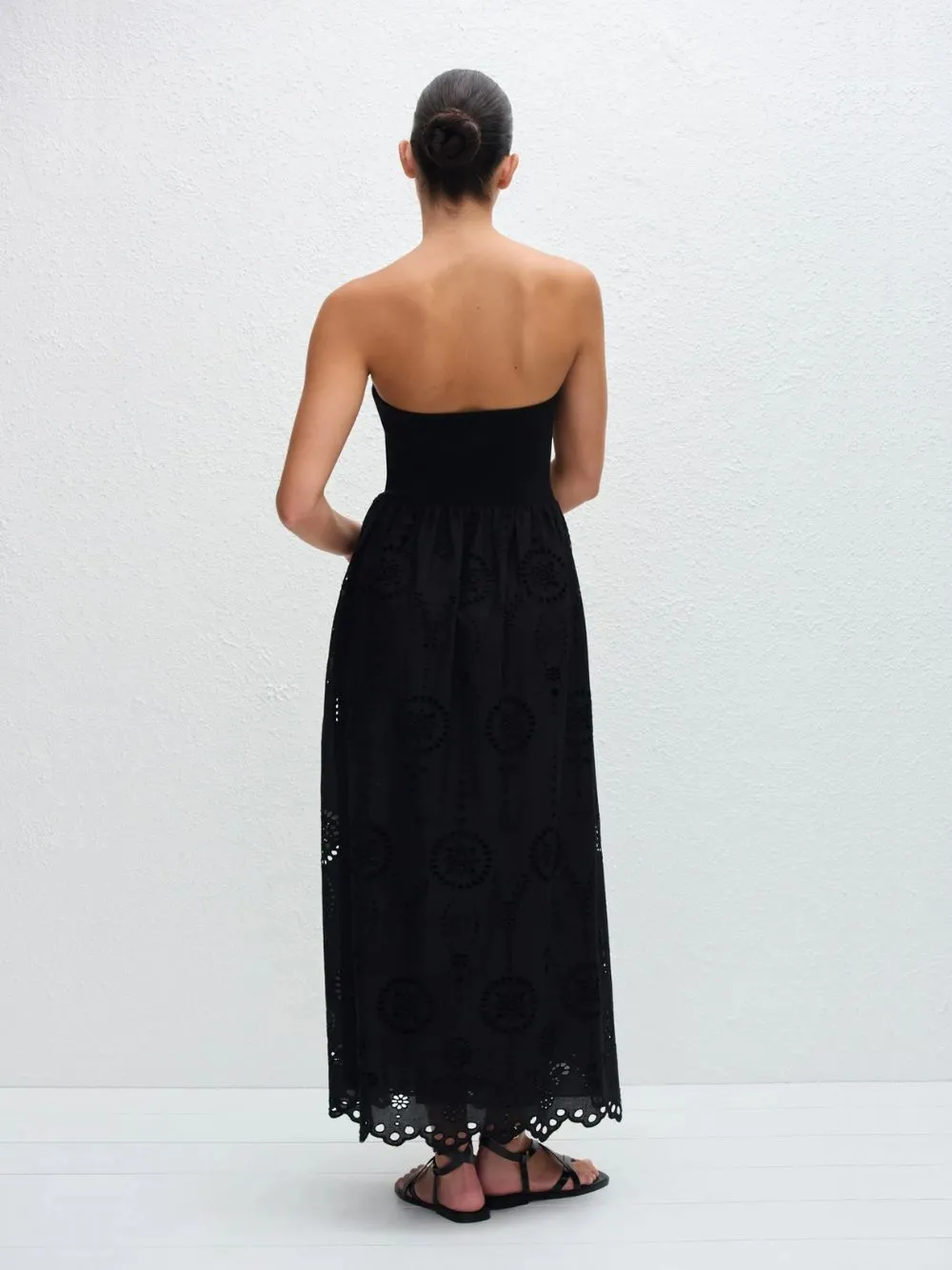 Black Strapless Knit and Broderie Dress sold by Fashion Clinic product image thumbnail 3