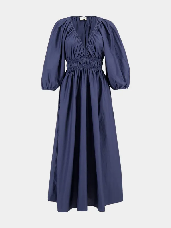 Dusk Shirred Plunge Button Dress sold by Fashion Clinic