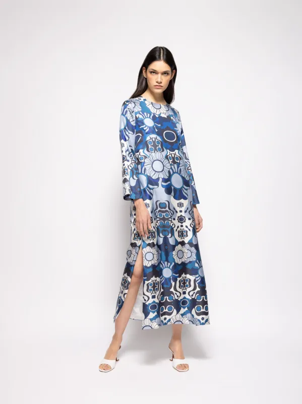 Shirley Flora Mix Printed Silk Twill A-Line Dress sold by Fashion Clinic