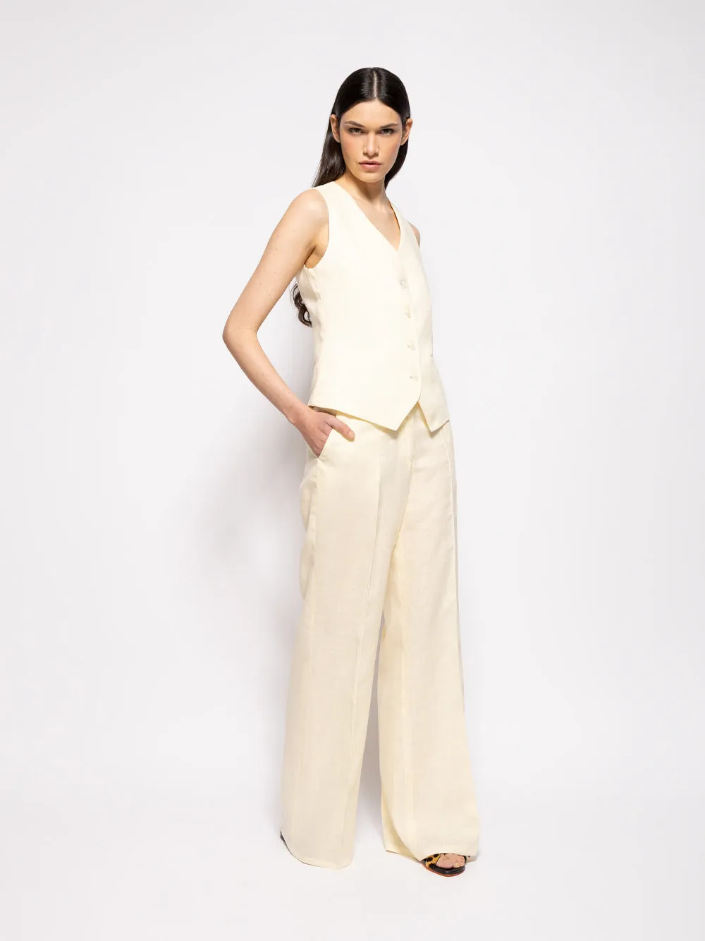 Leo Cream Linen Vest sold by Fashion Clinic product image thumbnail 2