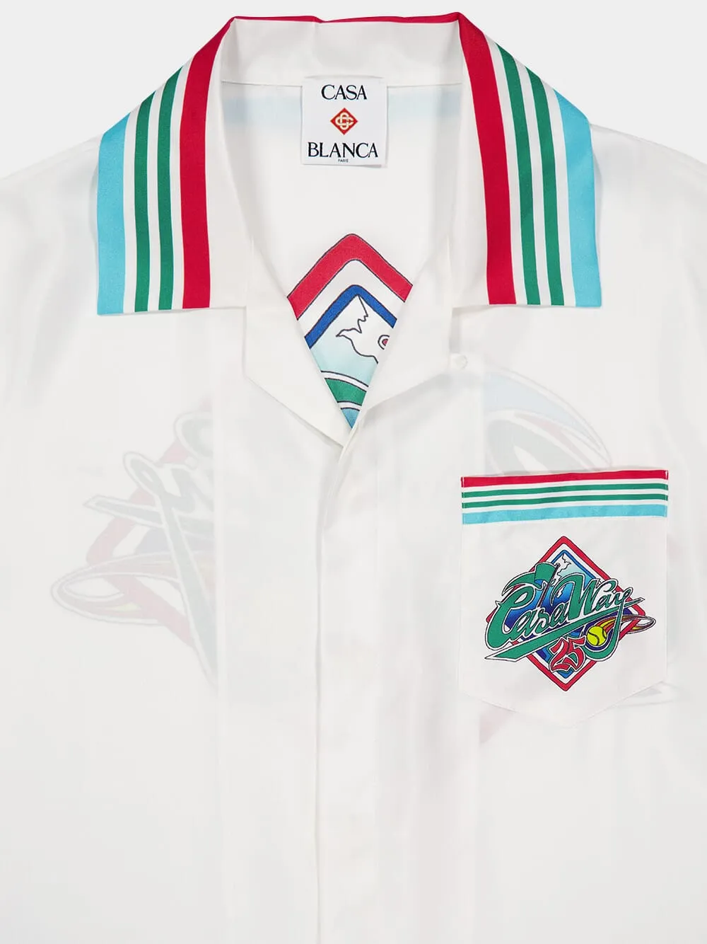 White Casa Way World Series Cuban Collar Silk Shirt sold by Fashion Clinic product image thumbnail 3