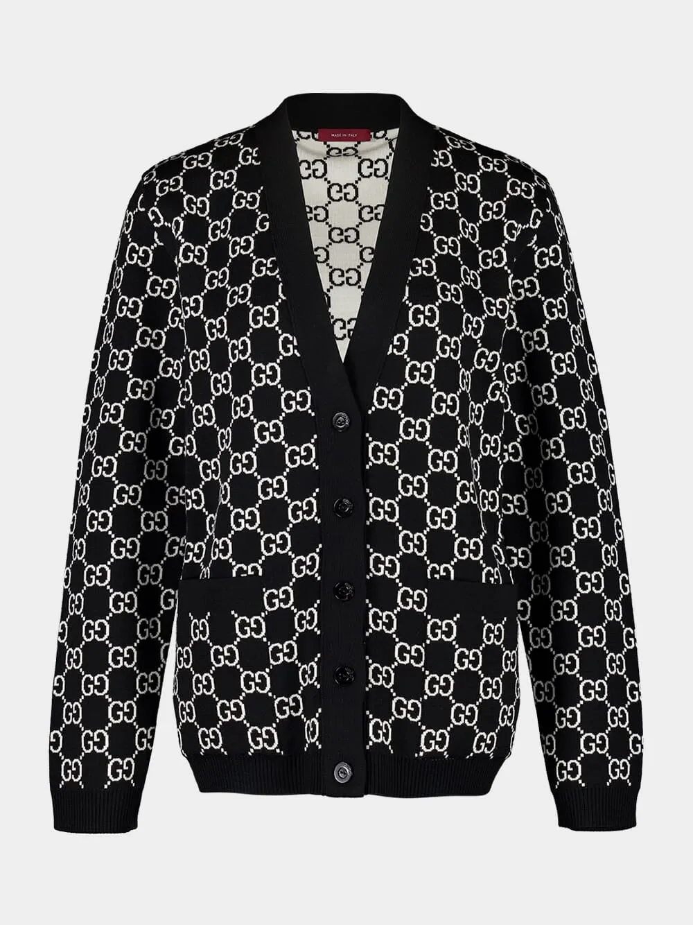 Black and White Reversible GG Wool Cardigan sold by Fashion Clinic