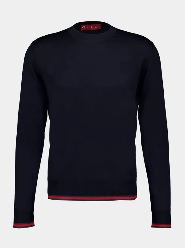 Dark Blue Wool Knit Sweater with Web sold by Fashion Clinic