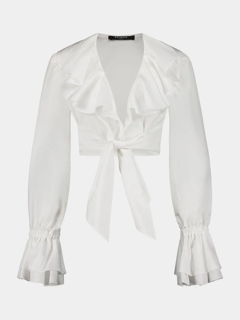 White Cropped Ruffled Poplin Shirt sold by Fashion Clinic