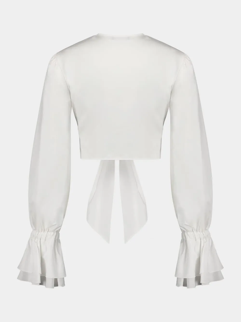 White Cropped Ruffled Poplin Shirt sold by Fashion Clinic product image thumbnail 2