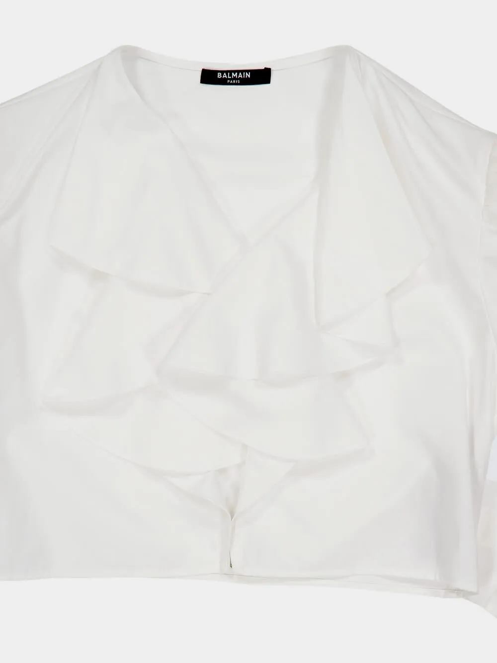 White Cropped Ruffled Poplin Shirt sold by Fashion Clinic product image thumbnail 3