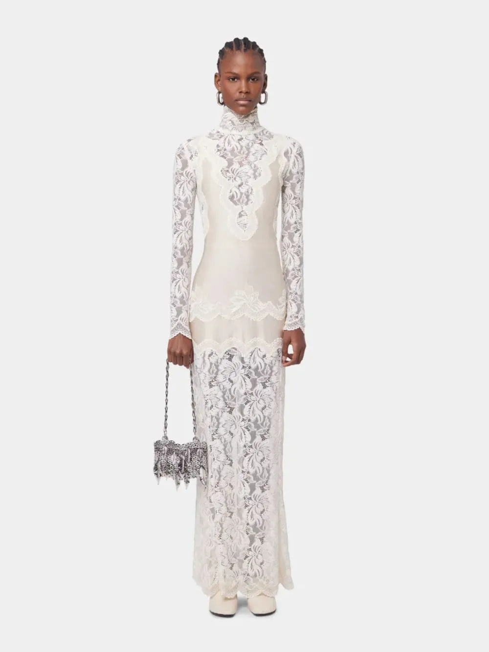 Ivory Lace and Jersey Long Dress sold by Fashion Clinic