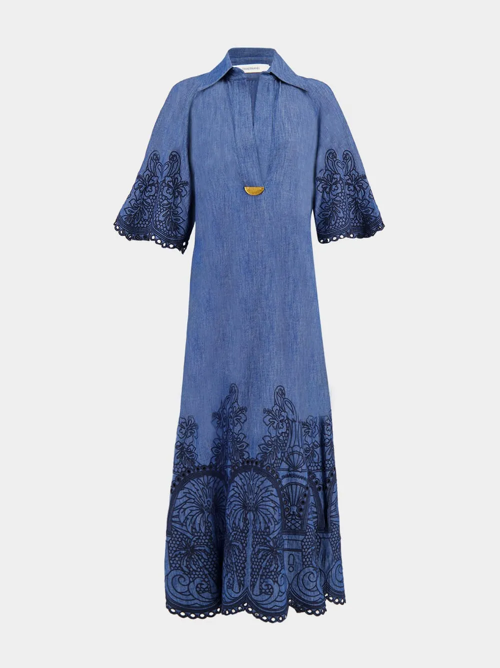 Railway Blue Coco Embroidered Denim Midi Dress sold by Fashion Clinic