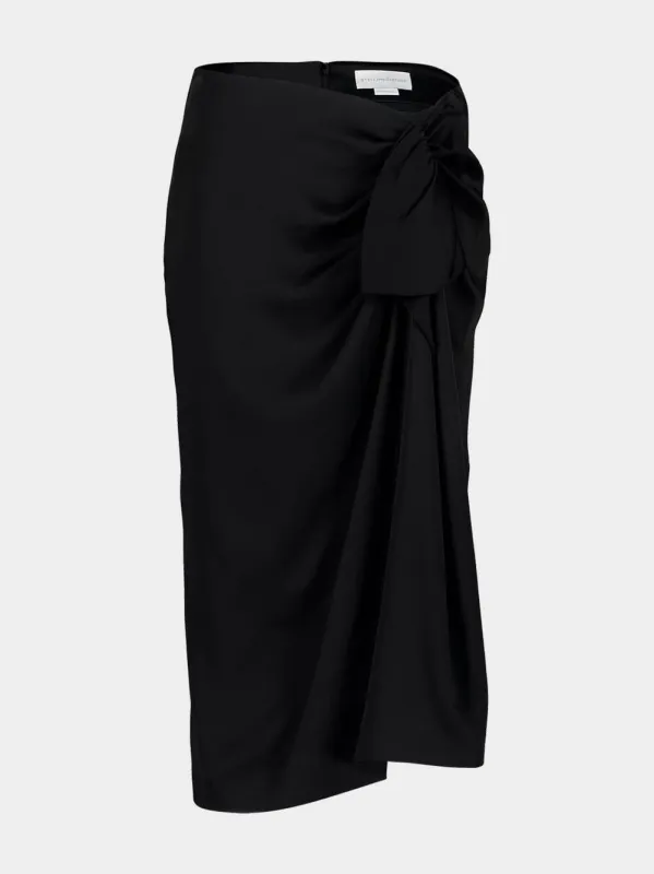 Black Gathered Satin Midi Skirt sold by Fashion Clinic