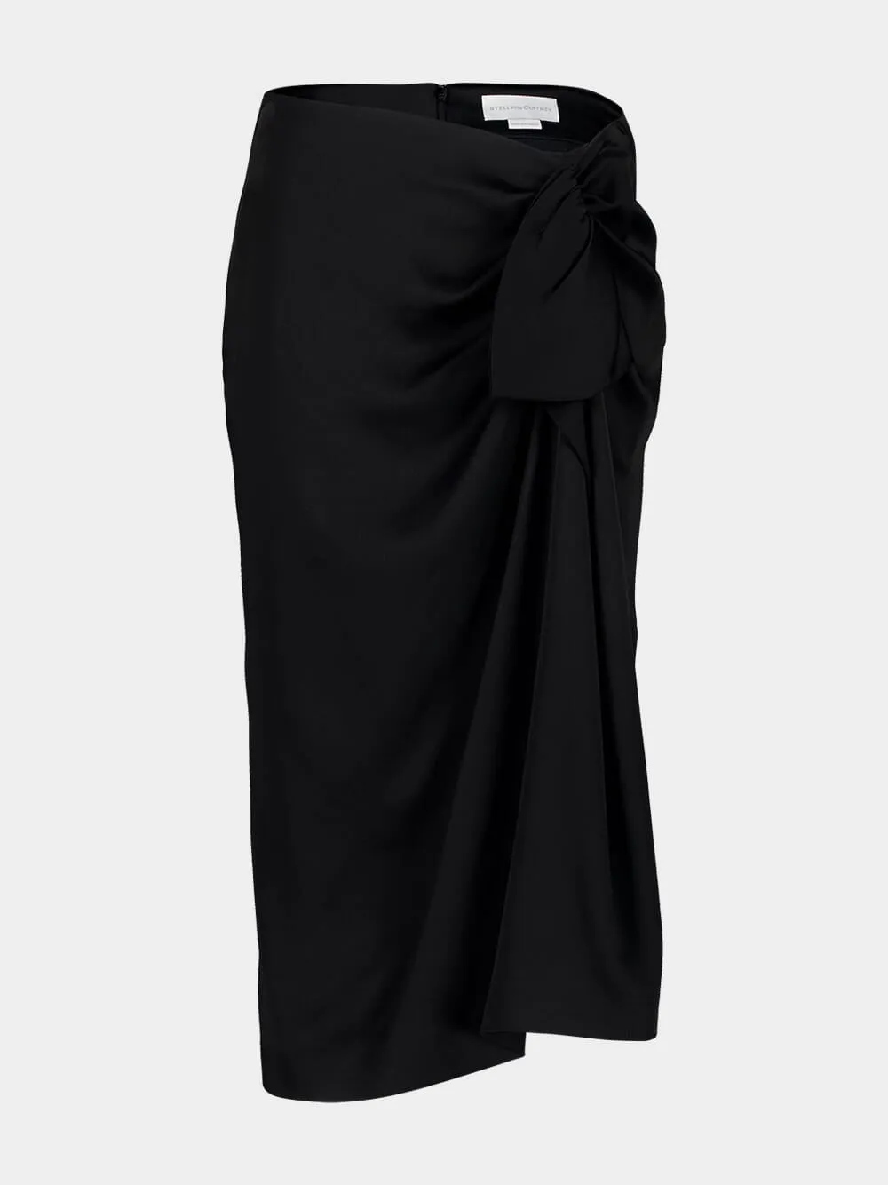 Black Gathered Satin Midi Skirt sold by Fashion Clinic
