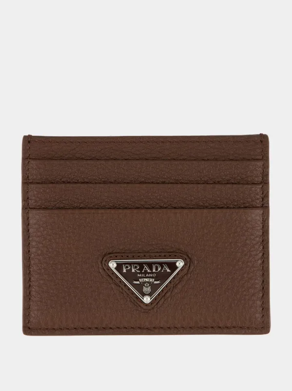 Sienna Brown Leather Card Holder made by Prada