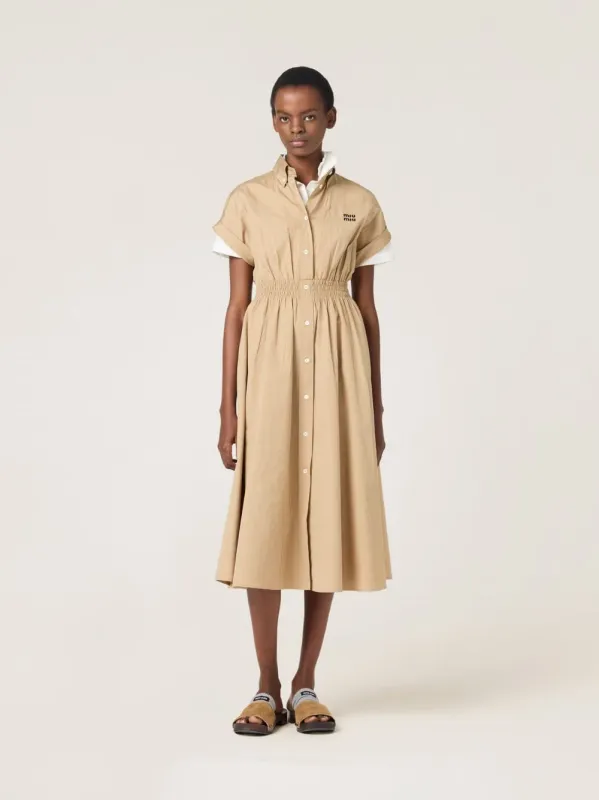Khaki Poplin Embroidered Shirt-Dress sold by Fashion Clinic