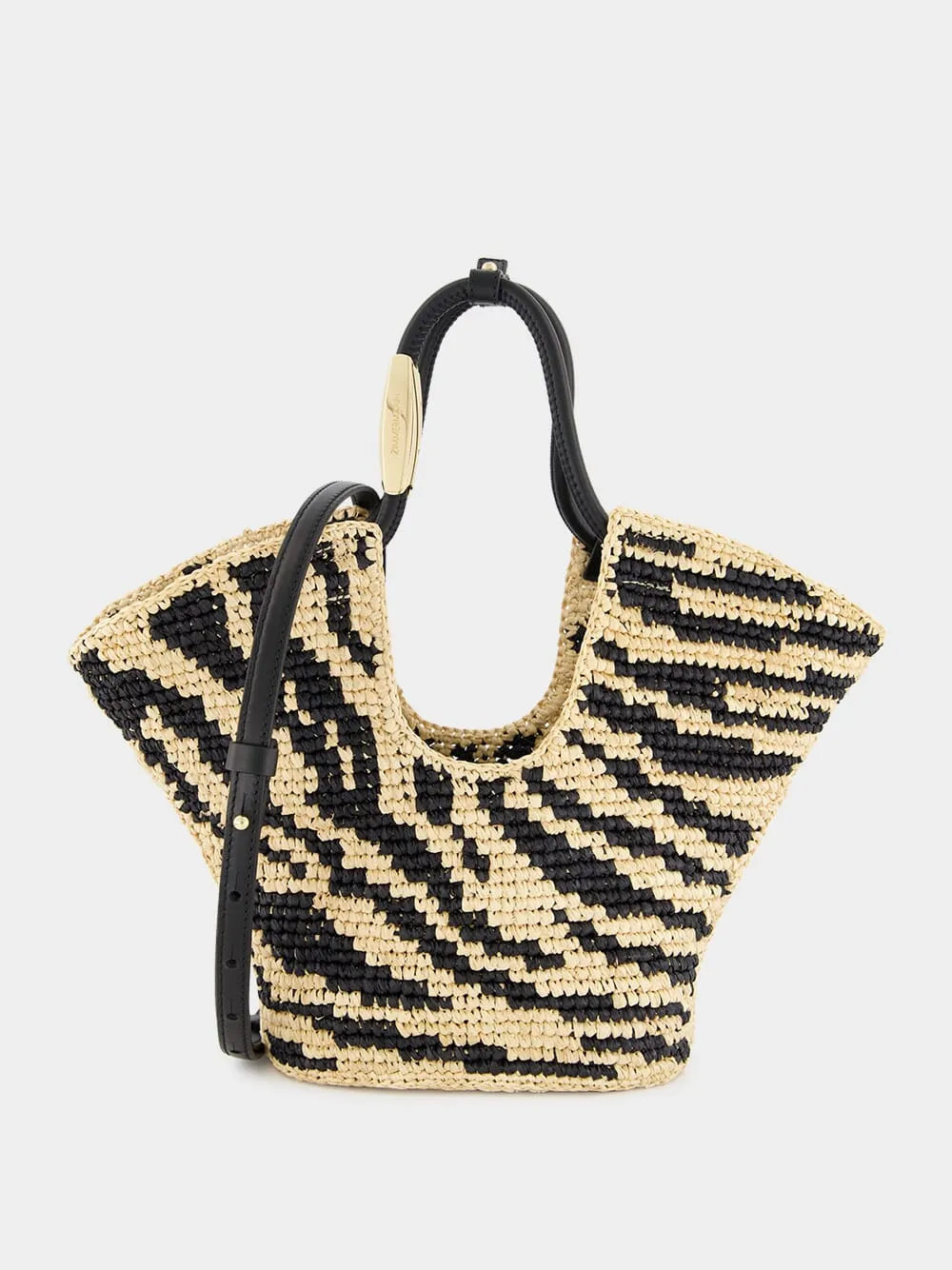 Goldentime Black Zebra Raffia Small Tote sold by Fashion Clinic product image thumbnail 2