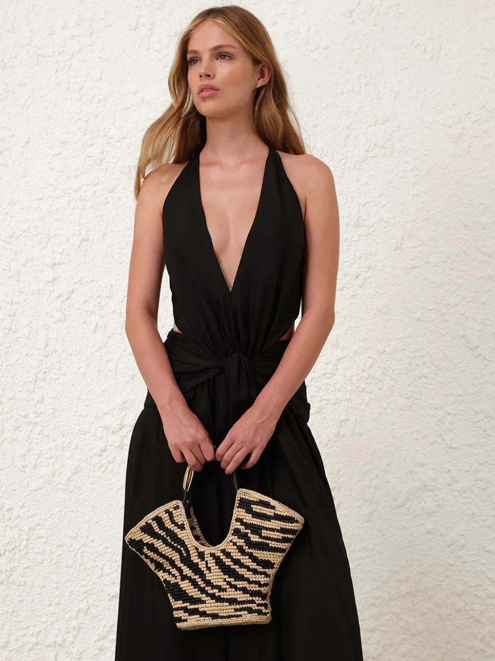 Goldentime Black Zebra Raffia Small Tote sold by Fashion Clinic