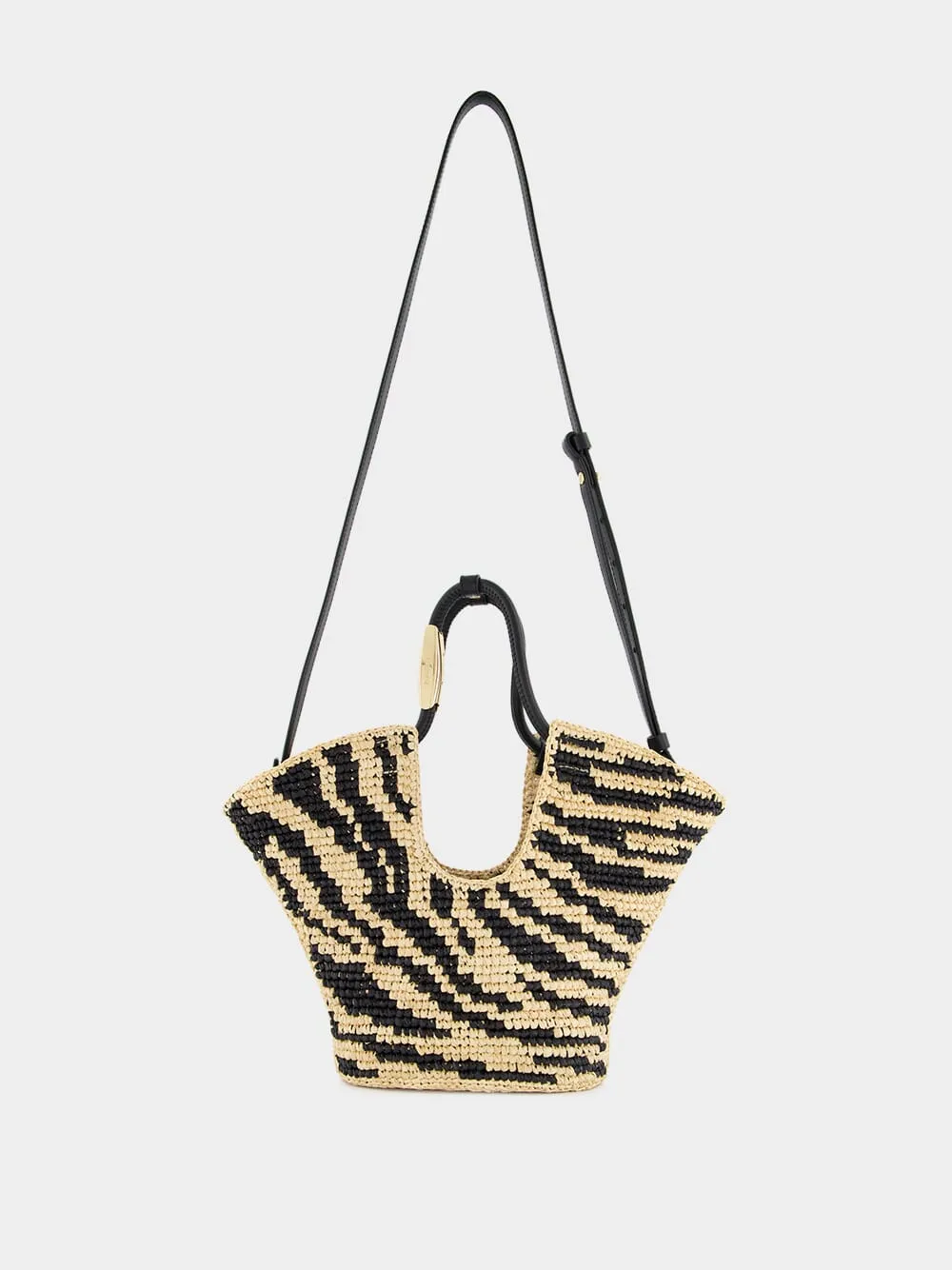 Goldentime Black Zebra Raffia Small Tote sold by Fashion Clinic product image thumbnail 4