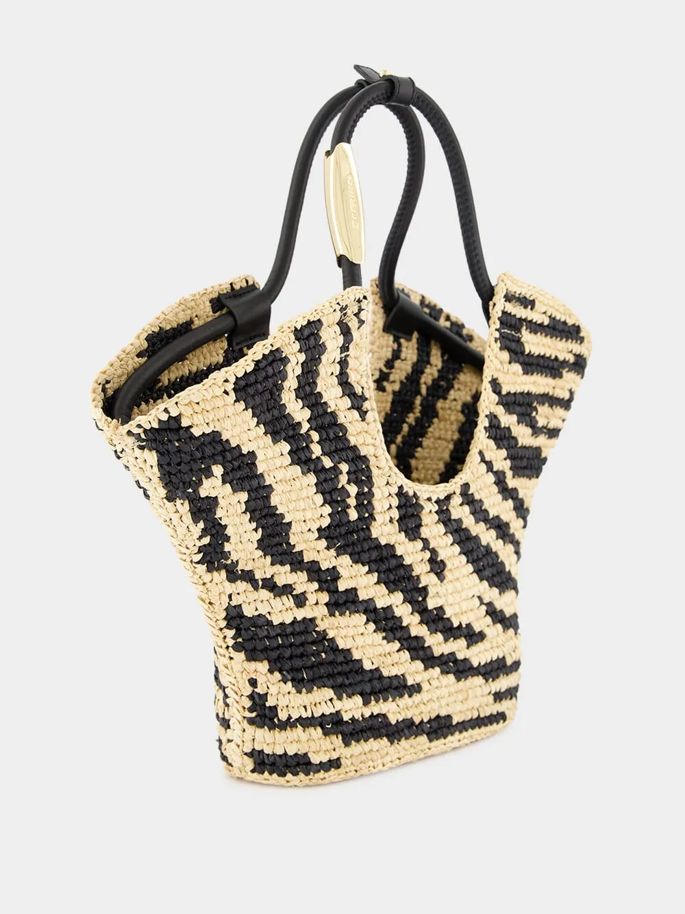 Goldentime Black Zebra Raffia Small Tote sold by Fashion Clinic product image thumbnail 5