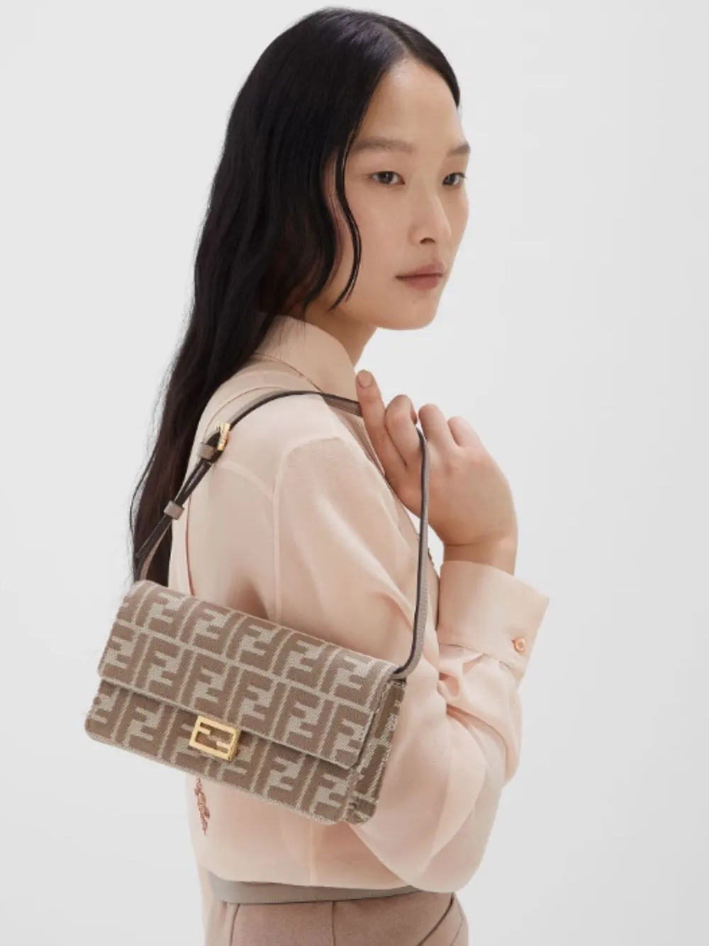 Beige FF Jacquard Wallet On Chain sold by Fashion Clinic