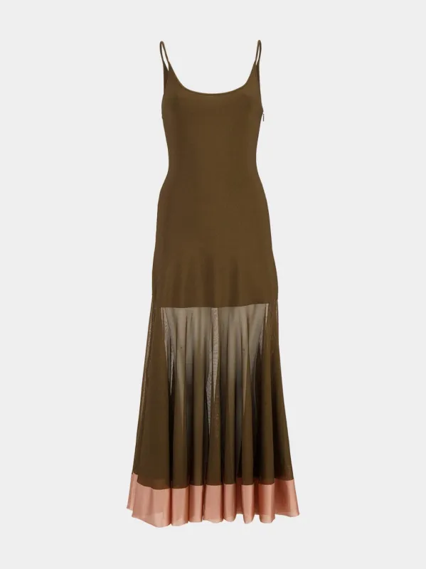 Brown Knit Maxi Dress with Contrast Hem sold by Fashion Clinic