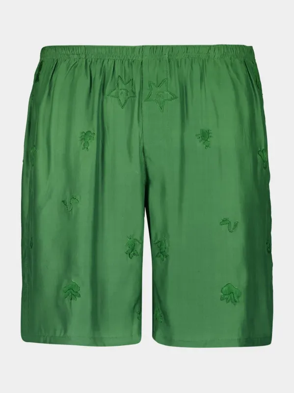 Green Thrive Silk Shorts sold by Fashion Clinic