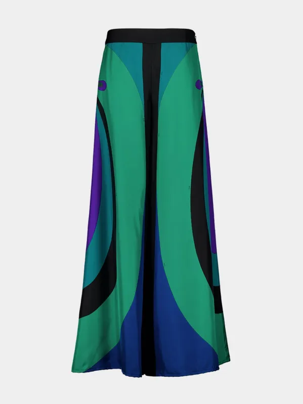 Emerald Wide-Leg Print Silk Twill Trousers sold by Fashion Clinic