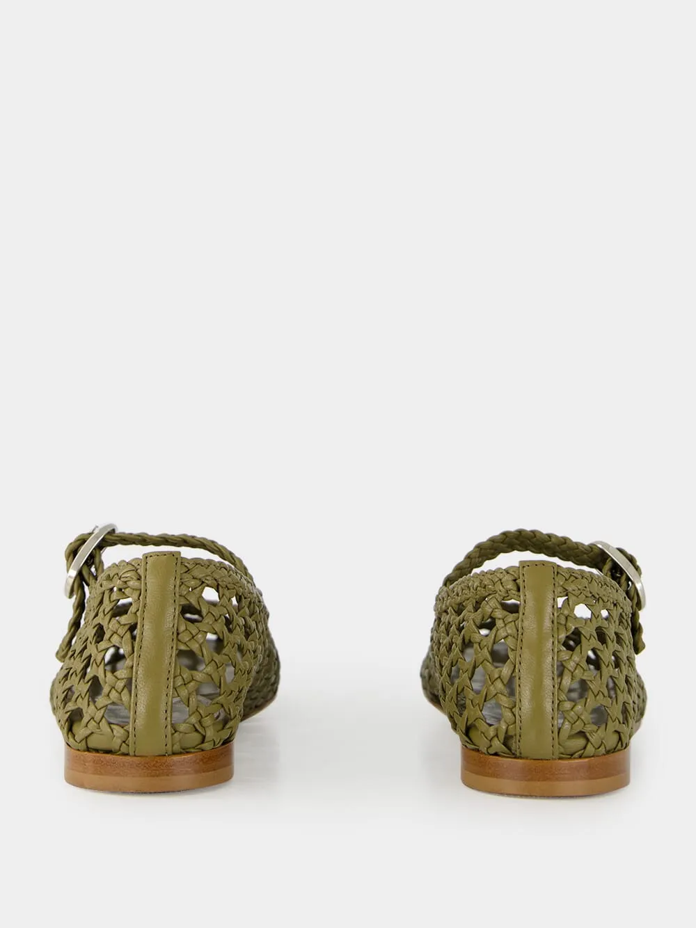 Khaki Woven Leather Mary Jane Flats sold by Fashion Clinic product image thumbnail 5