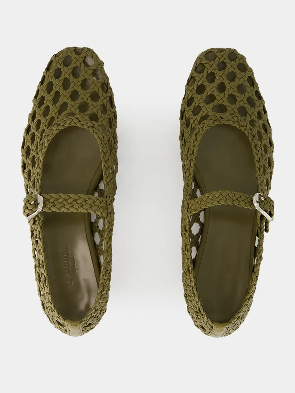 Khaki Woven Leather Mary Jane Flats sold by Fashion Clinic product image thumbnail 4