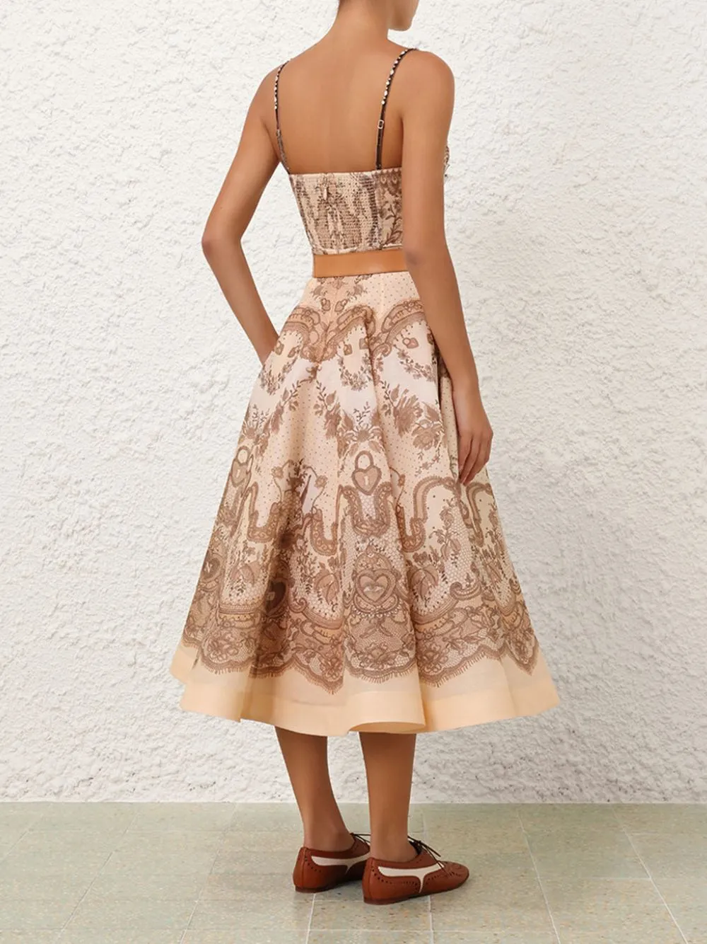 Crush Twist Front Peach Lace Print Midi Dress sold by Fashion Clinic product image thumbnail 5