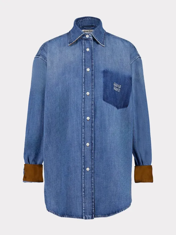 Celeste Blue Long-Sleeve Denim Shirt sold by Fashion Clinic