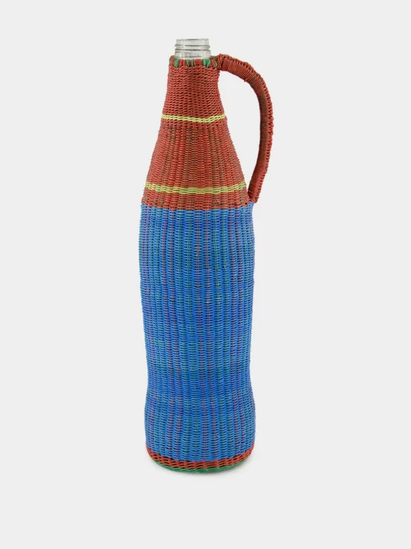 Light Blue and Red Woven Glass Flask sold by Fashion Clinic