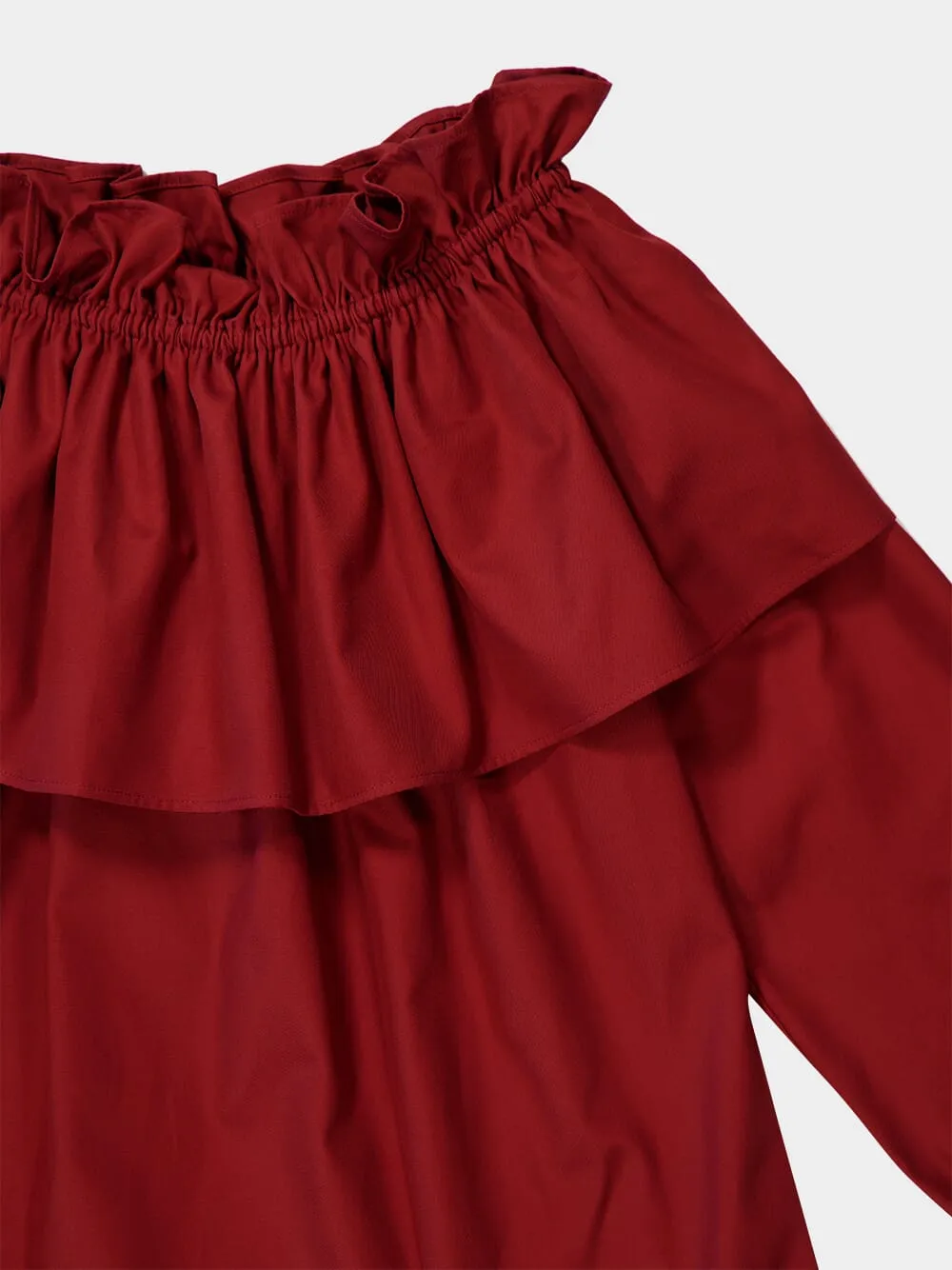 Bordeaux Off-the-Shoulder Ruffled Cotton Twill Dress sold by Fashion Clinic product image thumbnail 4