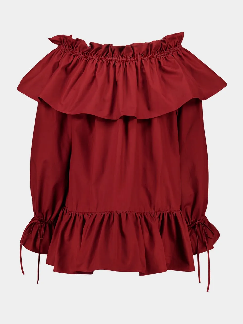 Bordeaux Off-the-Shoulder Ruffled Cotton Twill Dress sold by Fashion Clinic product image thumbnail 3