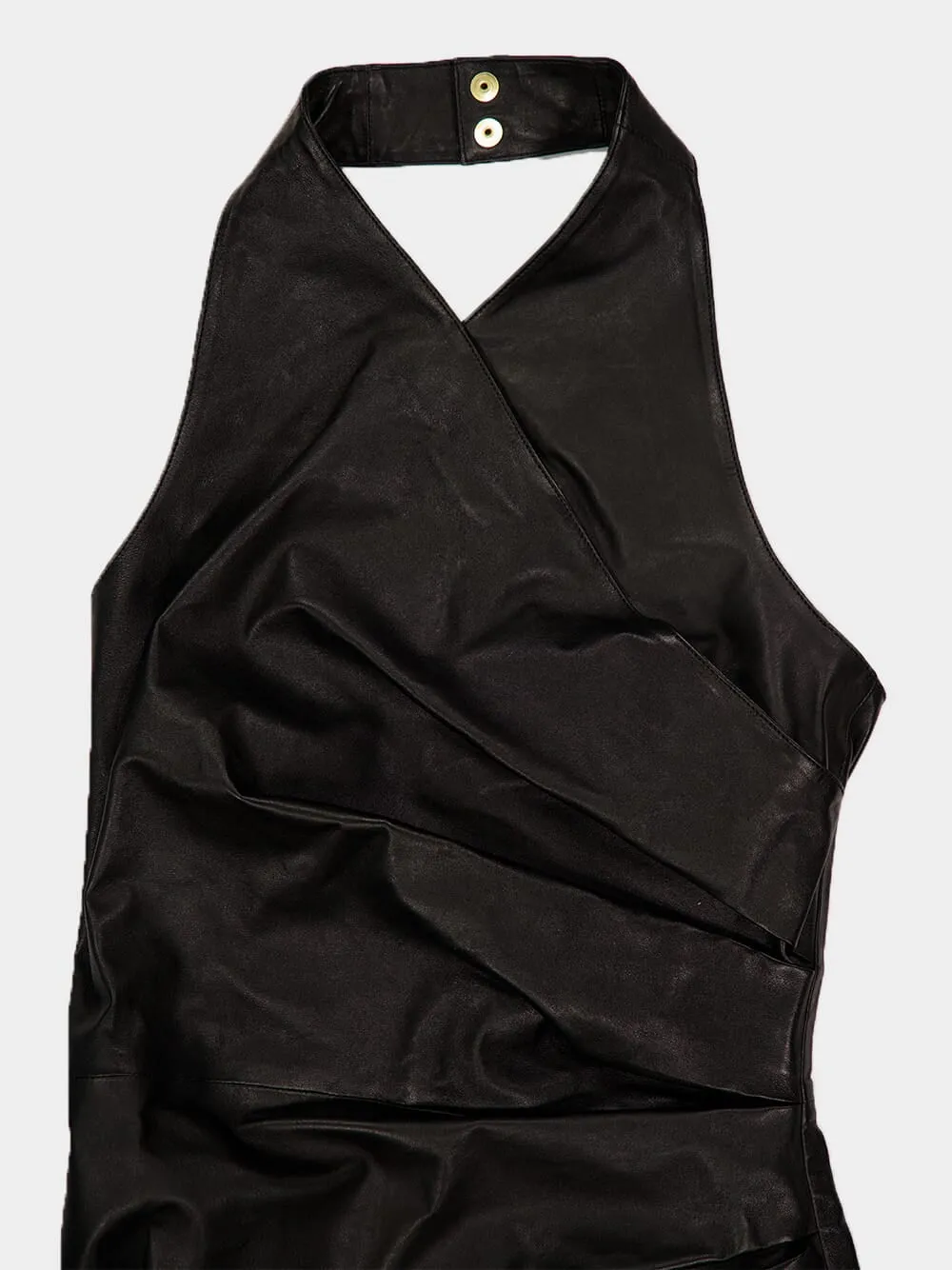 Black Draped Leather Halterneck Dress sold by Fashion Clinic product image thumbnail 5
