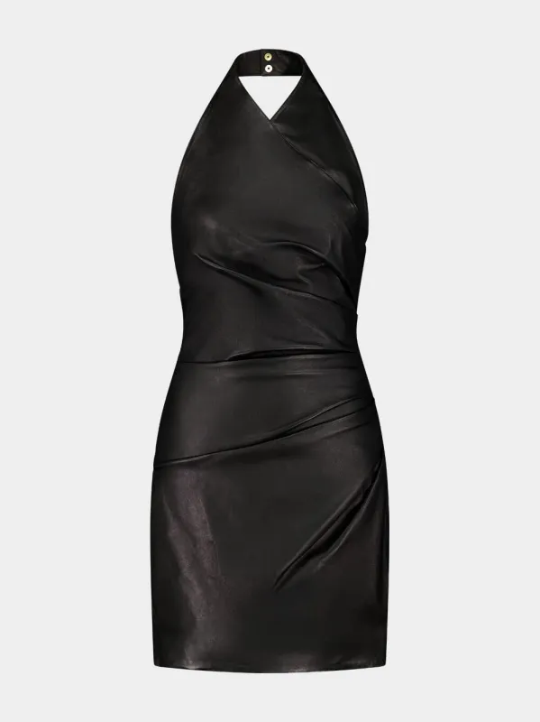 Black Draped Leather Halterneck Dress sold by Fashion Clinic