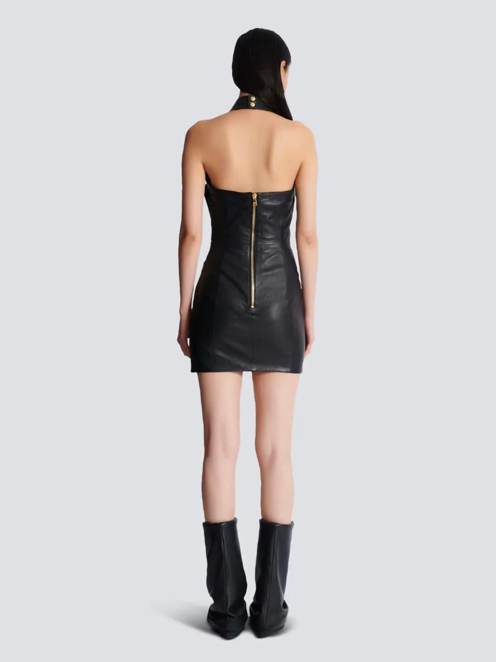 Black Draped Leather Halterneck Dress sold by Fashion Clinic product image thumbnail 4
