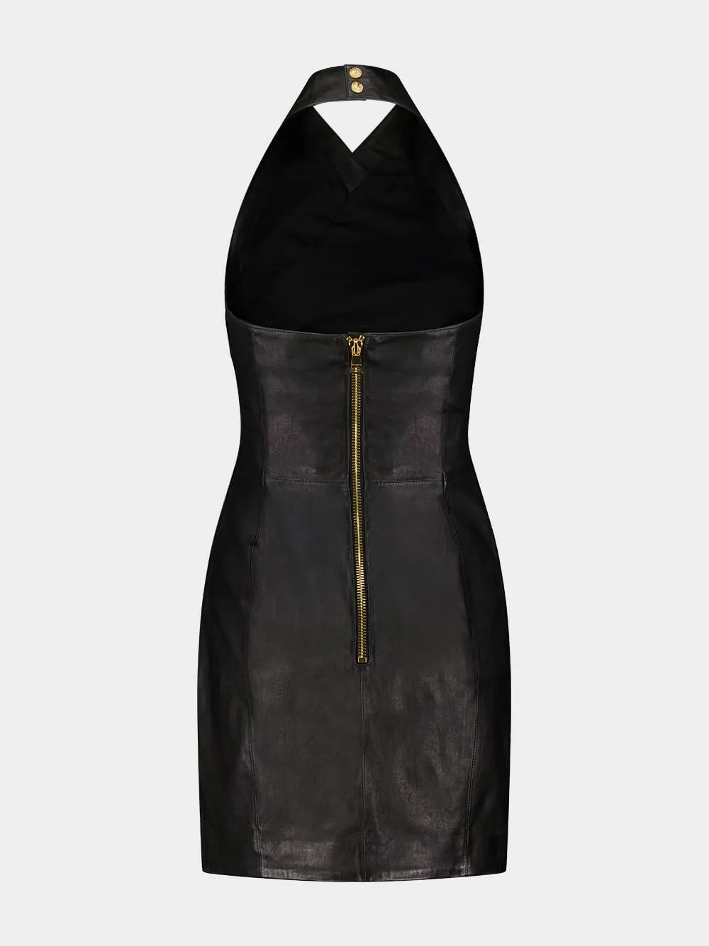 Black Draped Leather Halterneck Dress sold by Fashion Clinic product image thumbnail 3