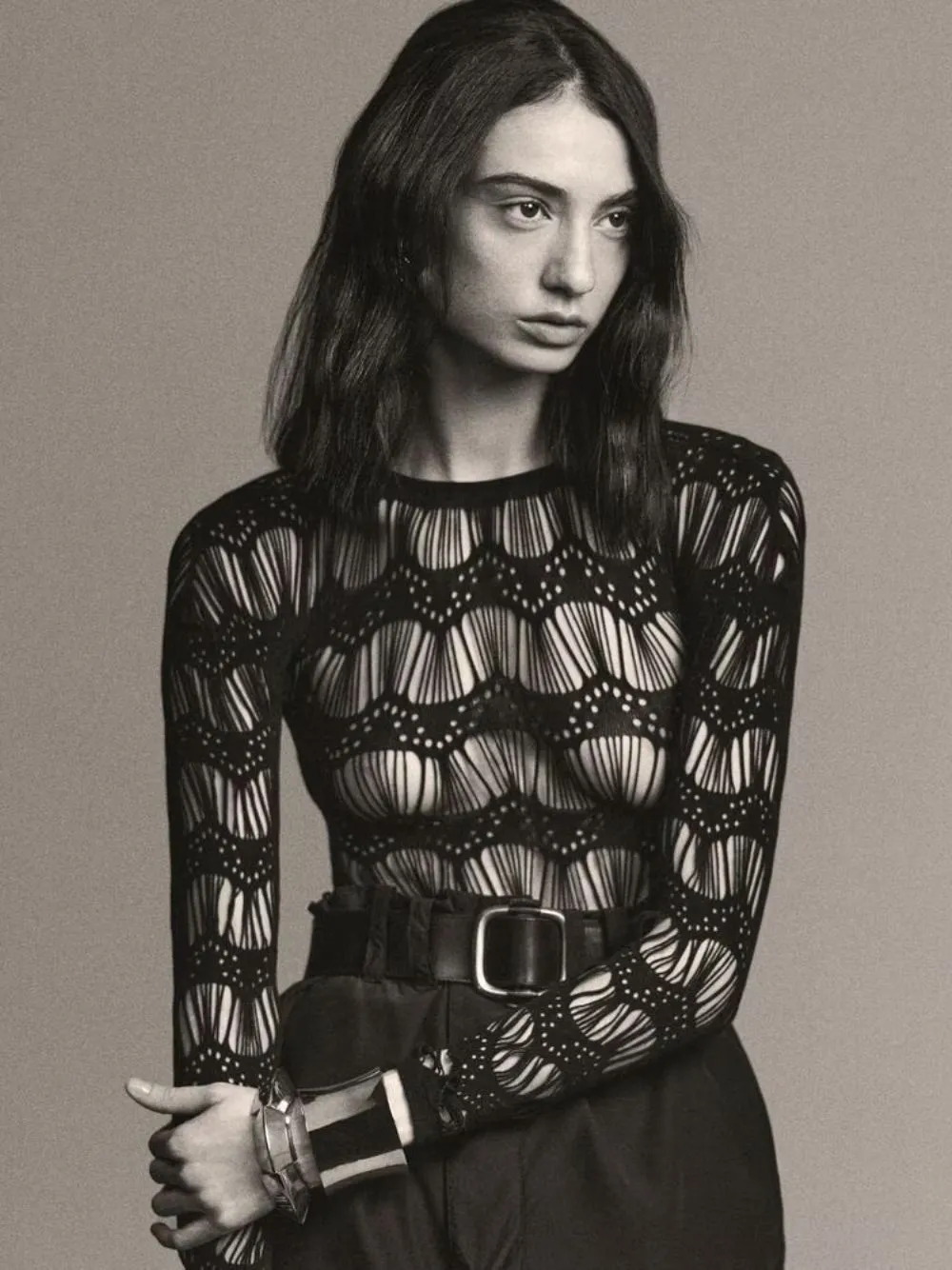 Black Ladder-Knit Bodysuit sold by Fashion Clinic product image thumbnail 2