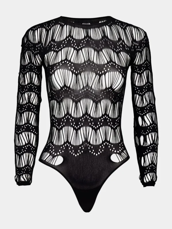 Black Ladder-Knit Bodysuit made by Fashion Clinic
