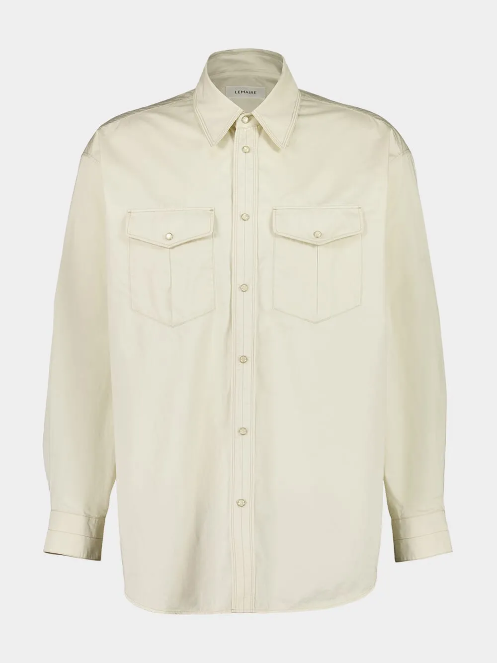 Creamy White Cotton Satin Western Shirt sold by Fashion Clinic