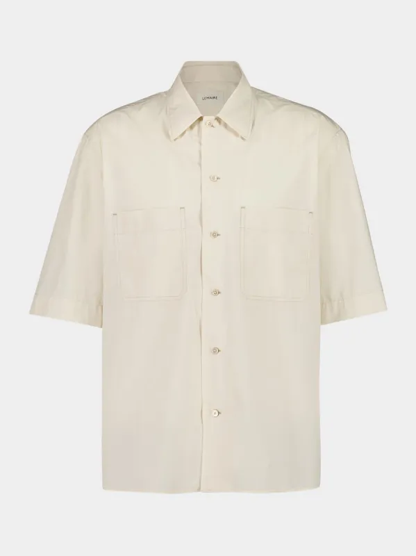 Warm Beige Cotton Poplin Convertible Shirt sold by Fashion Clinic