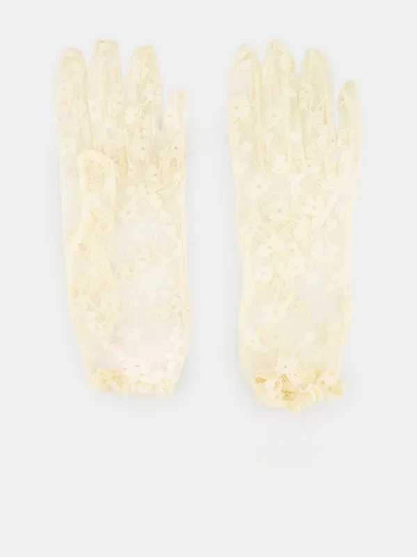 VLogo Signature Lace Gloves in Butter Gold made by Valentino Garavani