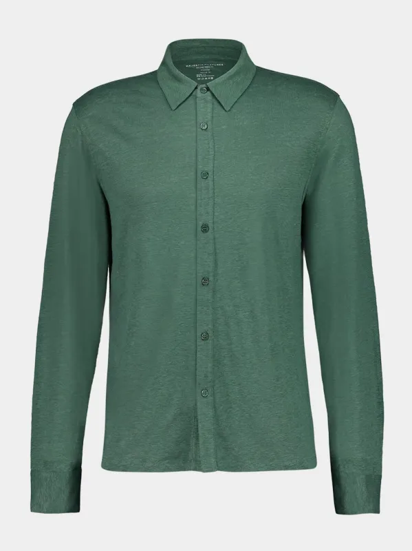 Agave Green Long-Sleeve Linen Shirt sold by Fashion Clinic