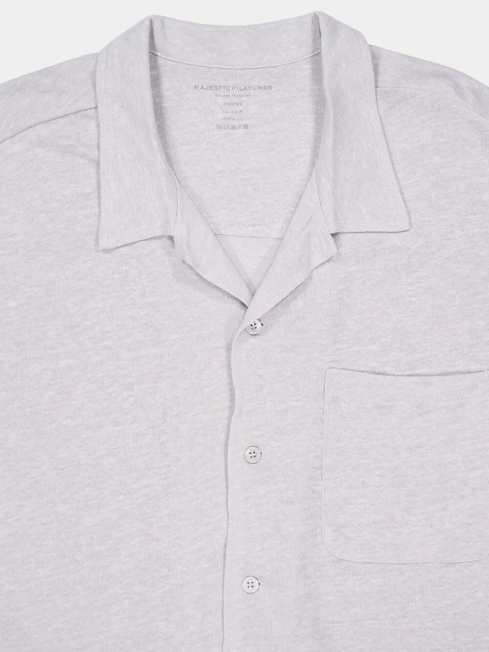 Cream Short-Sleeve Linen Button-Up Shirt sold by Fashion Clinic product image thumbnail 3