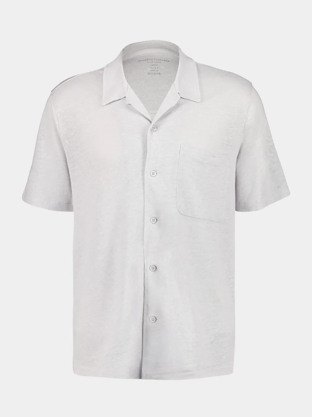 Cream Short-Sleeve Linen Button-Up Shirt sold by Fashion Clinic