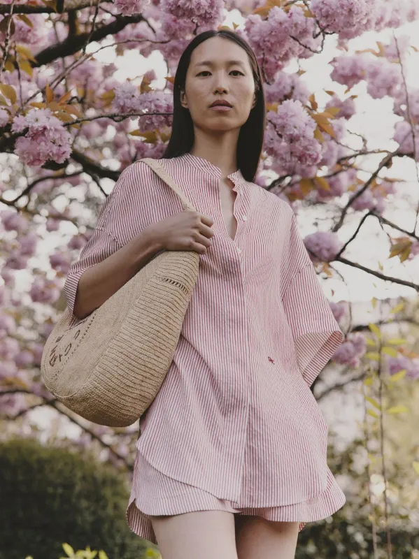 Red Striped Organic Silk Elasticated Shorts sold by Fashion Clinic