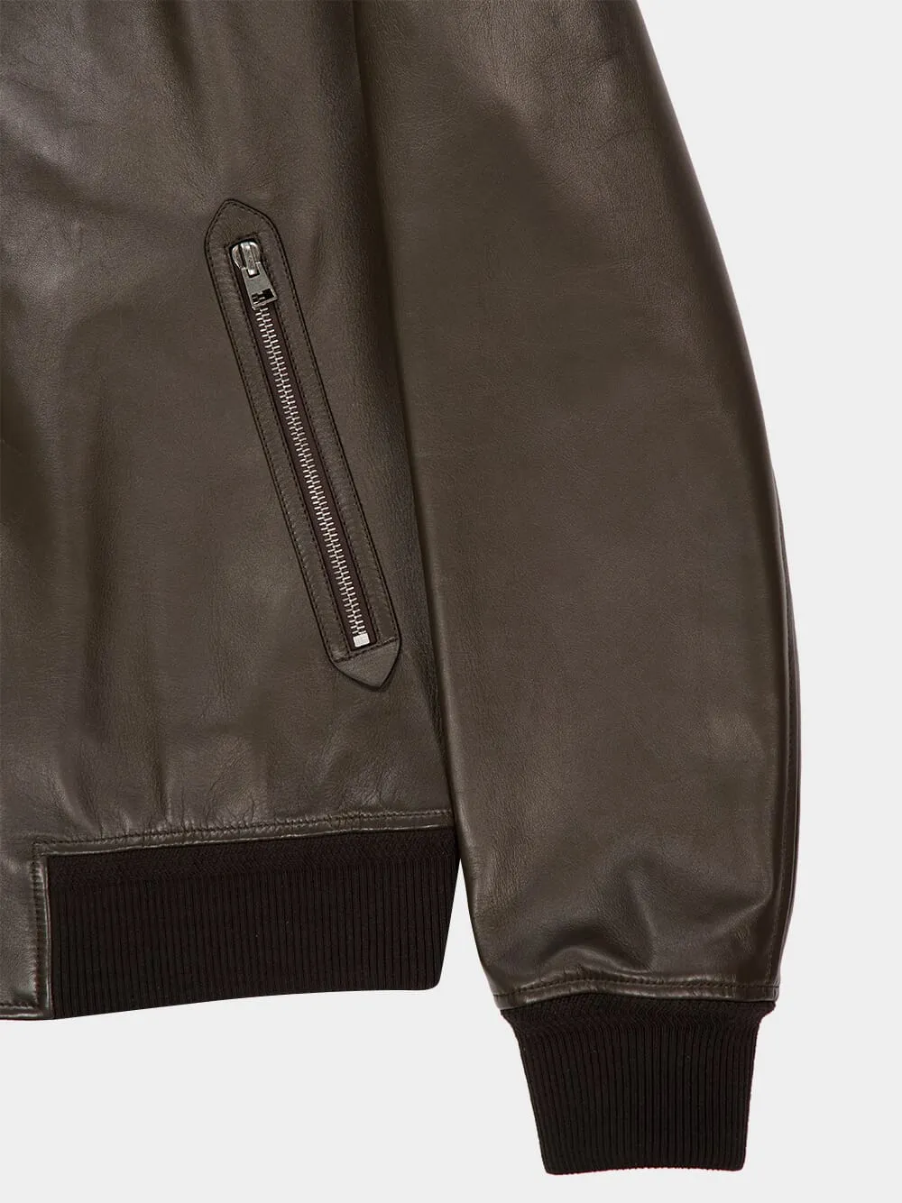 Hunter Green Leather Bomber Jacket sold by Fashion Clinic product image thumbnail 4