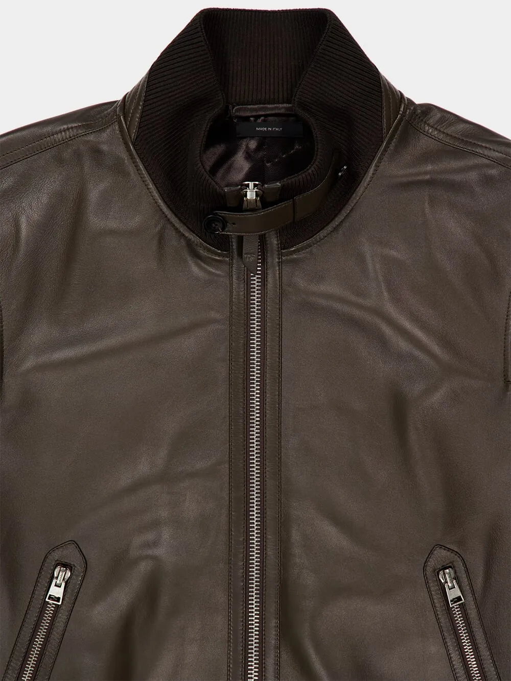 Hunter Green Leather Bomber Jacket sold by Fashion Clinic product image thumbnail 3