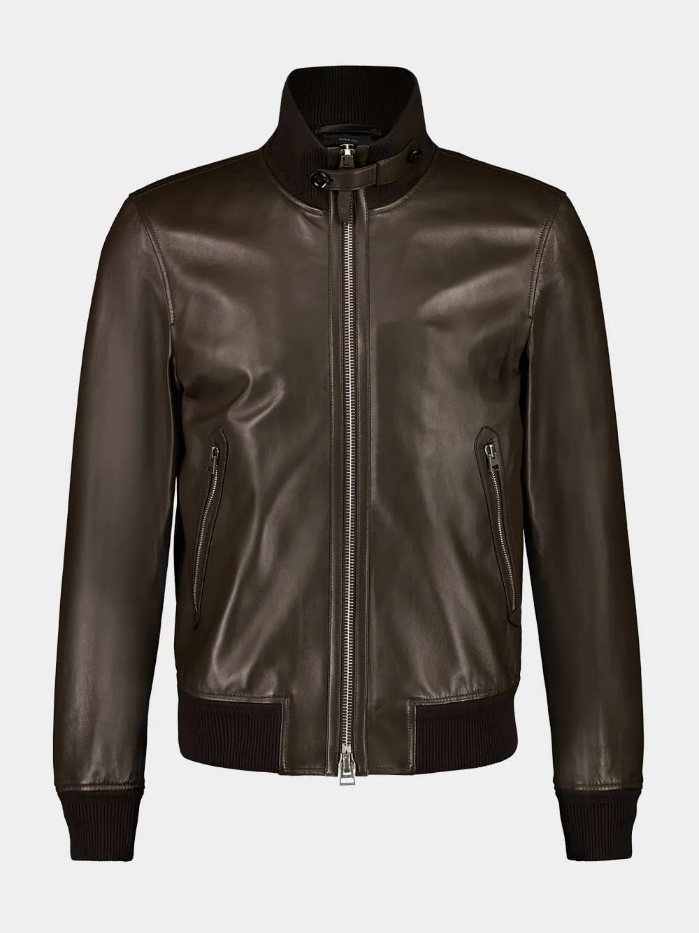 Hunter Green Leather Bomber Jacket sold by Fashion Clinic
