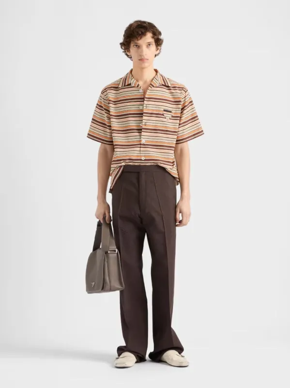 Sienna Brown Striped Cotton Bowling Shirt sold by Fashion Clinic