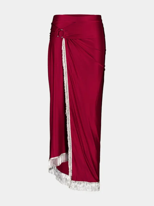 Ruby Red Draped Jersey Midi Skirt sold by Fashion Clinic